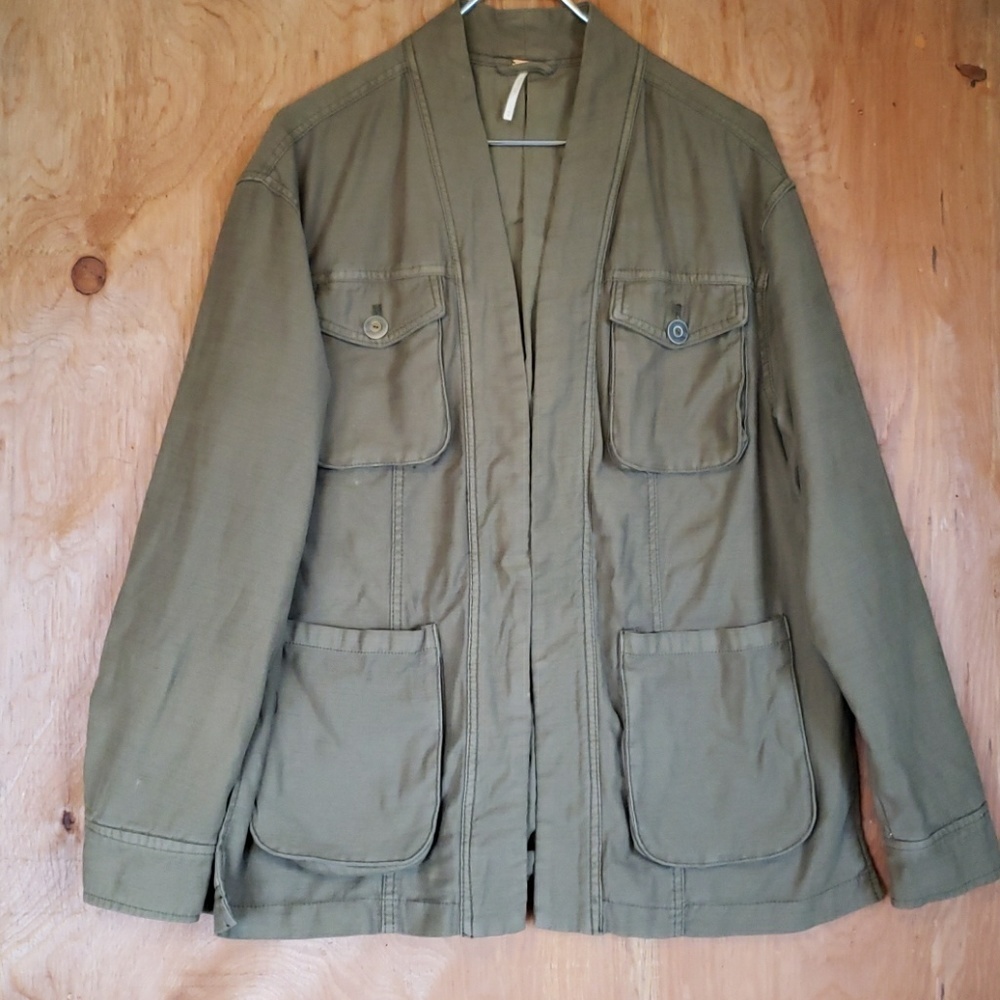 Free People military green utility open jacket